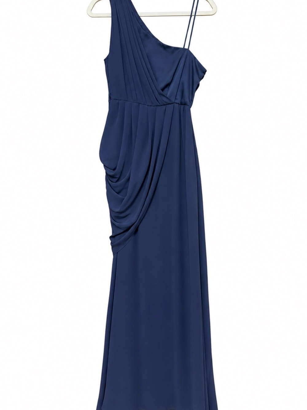Max & Cleo Alicia Size 8 Navy Blue One Shoulder Draped Formal Maxi Gown